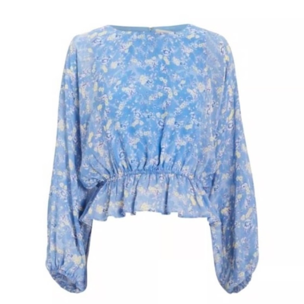 LoveShackFancy Nellie Silk Top In Blue Jay